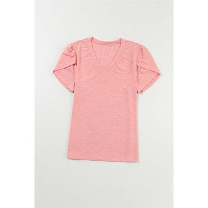 Rose Tan Fashion Petal Sleeve V Neck T Shirt