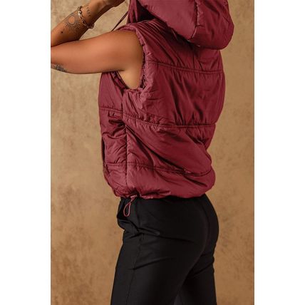 Clay Zip-up Side Pockets Hooded Puffer Vest