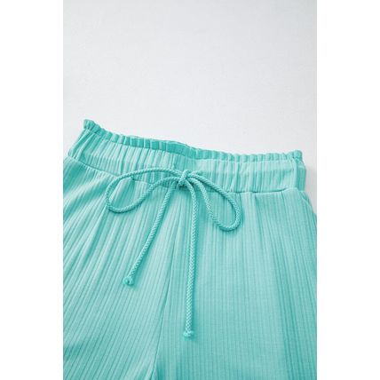 Mint Green Ribbed Button V Neck Tank Top and Shorts Set
