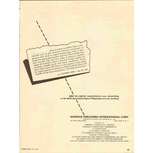 business publisher international 1947 export magazine media vintage ad
