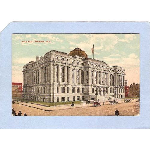 New Jersey Newark City Hall Street Scene Old Cars Horses & Wagons~911