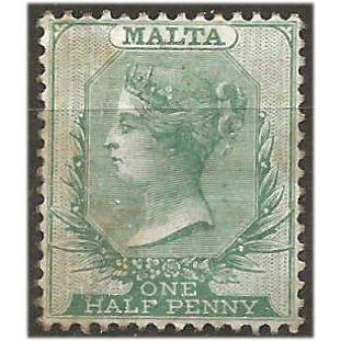 Malta 1885 SG20 1/2d Green Wmk Crown CA Perf 14 Mounted Mint . .. .