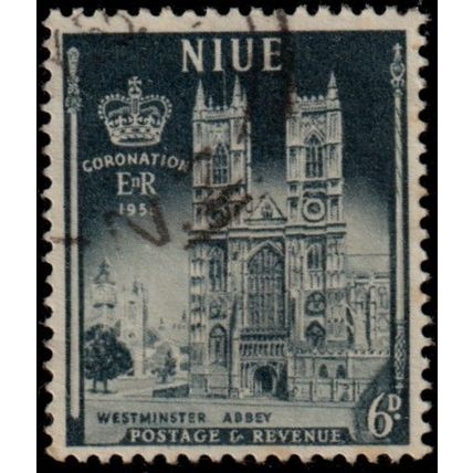 Niue 1953 6d Coronation of QE2 Westminster Abbey XFU #2 - SG 124