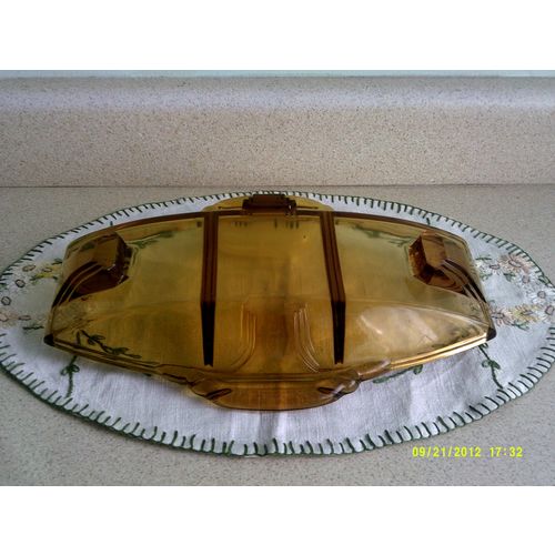 Bagley Art Deco Amber Glass Hors d'Oeuvres / Nibbles Bowl.