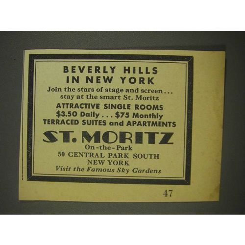 1936 St. Moritz On-the-Park Hotel Ad - Beverly Hills