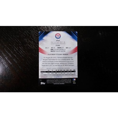 2017 Bowman Platinum Card # 006 Cole Hamels Ex (5) Texas Rangers