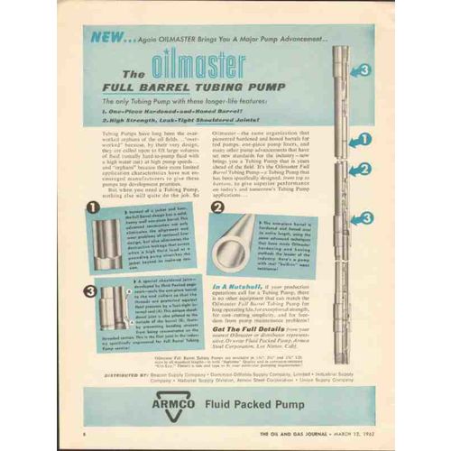 ARMCO STEEL CORP 1962 Oilmaster full barrel tubing pump oil vintage ad
