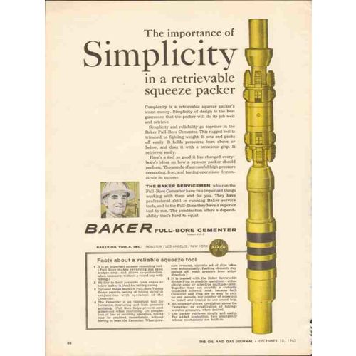 BAKER OIL TOOLS 1962 Simplicity packer full-bore cementer vintage ad
