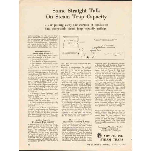 ARMSTRONG MACHINE WORKS 1962 steam trap capacity oil gas vintage ad