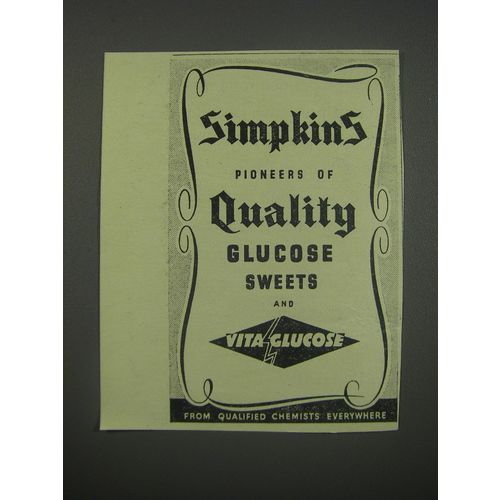 1954 Simpkins Glucose Sweets Ad - Simpkins the glucose confectioners pioneers