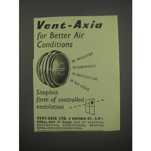 1954 Vent-Axia Ventilation Ad - Vent-axia for better air conditions