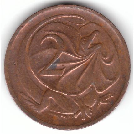 Australia 1974 2c Cents Bronze Coin - Frilled Lizard