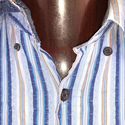 Bugatchi Uomo Casual Dress Shirt Lrg Blue/Beige Stripes