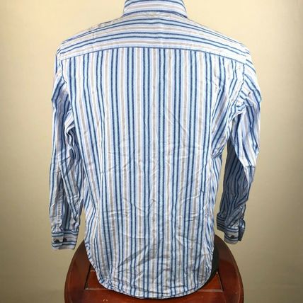 Bugatchi Uomo Casual Dress Shirt Lrg Blue/Beige Stripes