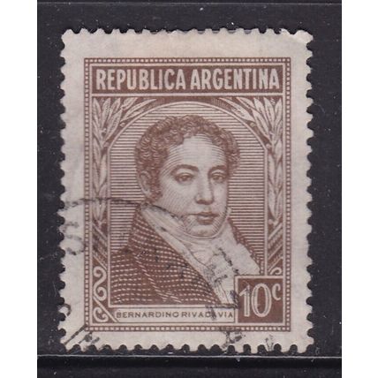 Argentina 1935 Bernardino Rivadavia 10c fine Used SG 653d VGC Staranzano cancel