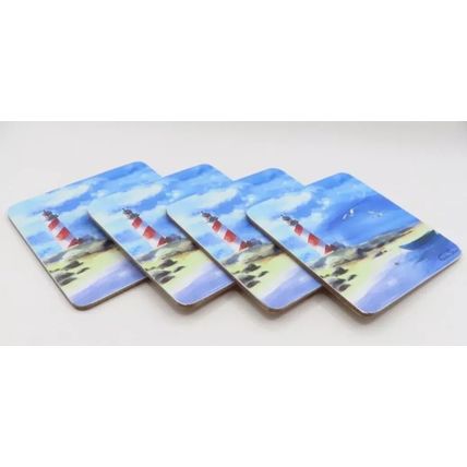 Lighthouse Coasters Lamianted Cork Set of 4 Gift Home Decor Drink Beach Ocean