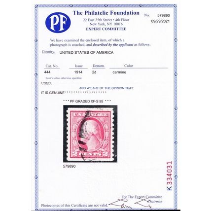 444, Used XF/SUPERB 2¢ Coil With PFC Graded 95 Certificate * Stuart Katz