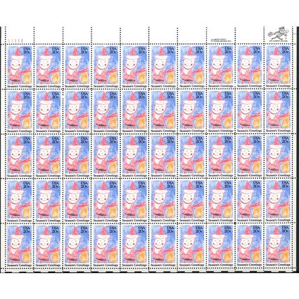1984 Christmas Santa Claus Sheet of Fifty 20 Cent Postage Stamps Scott 2108
