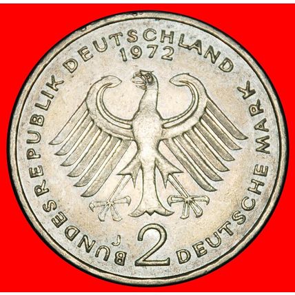 ⰆADENAUER (1876-1967):GERMANY★2 MARKS 1972J I+A+r1! HAMBURG★LOW START★NO RESERVE