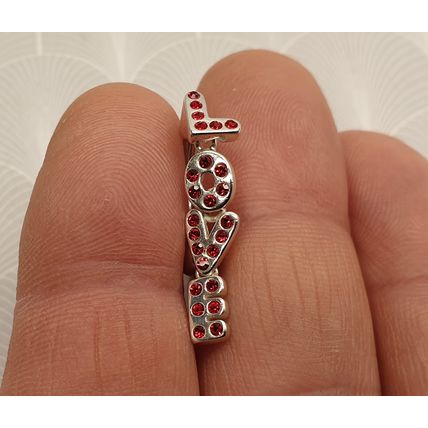 925 Sterling Silver and Surgical Steel Red Crystal 'LOVE' Belly Bar - Brand New