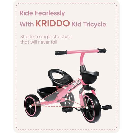 KRIDDO Tricycle for 2-5 Year Olds - Pink Toddler Trike with Gift for 24 Month to