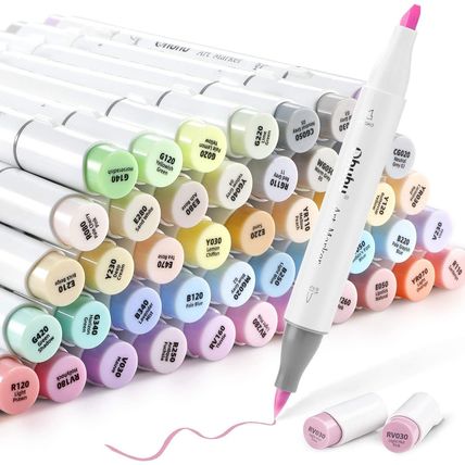 Ohuhu Pastel Markers Brush Tip - 48 Pastel Colors Double Tipped, Marker Set of H