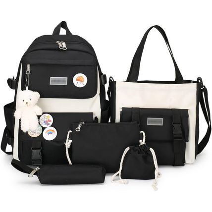 AONUOWE 5Pcs Aesthetic Backpack Set for School Teens Girls Daypack Cute Trendy L