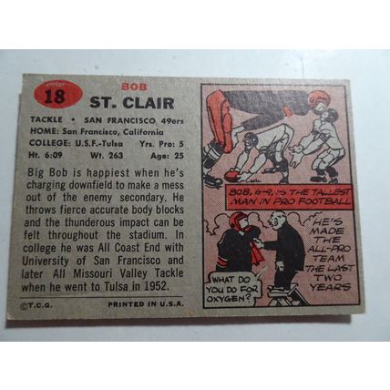 1957 Topps Football Card # 018 Bob St. Clair Good (2) San Francisco 49ers
