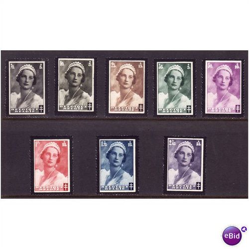 BELGIUM 1935 DEATH OF QUEEN ASTRID SET 8 VALS M MINT
