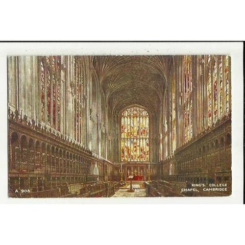 A908 CAMBRIDGE King's College Chapel Interior Valentine "Art Colour" Postcard