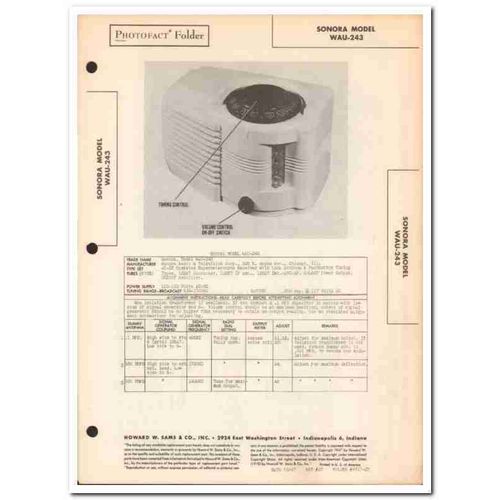 sonora model wau-243 5-tube am radio receiver sams photofact manual