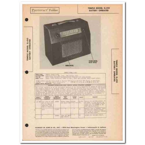 temple model g-410 4-tube portable am radio sams photofact manual