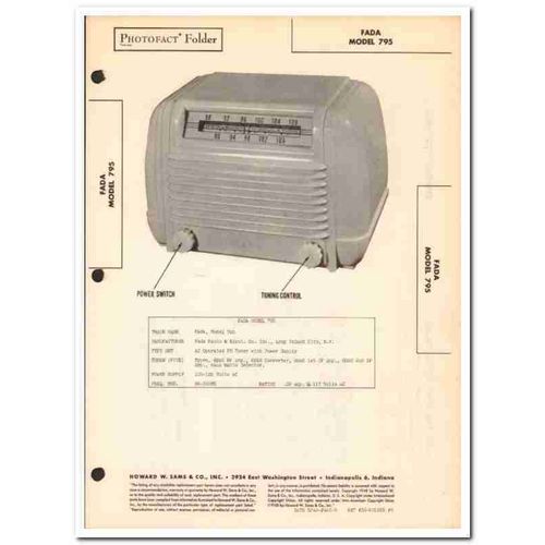 fada model 795 5-tube fm tuner radio sams photofact manual