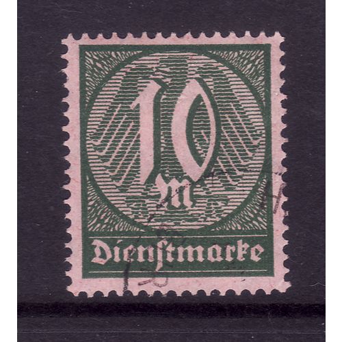 GERMANY 1923 OFFICIAL SG O250 10M GREEN / CARMINE FINE USED