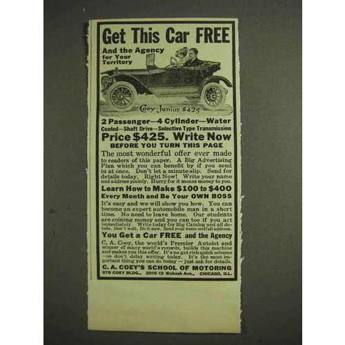 1914 Coey Junior Car Ad - Get This Car Free