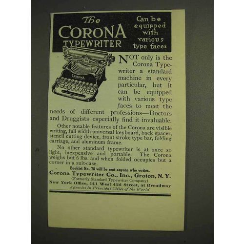 1914 Corona Typewriter Ad - Various Type Faces