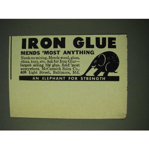 1943 McCormick Sales Co. Iron Glue Ad - Mends most anything