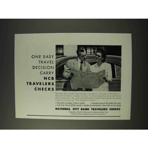 1955 National City Bank Travelers Checks Ad - Easy