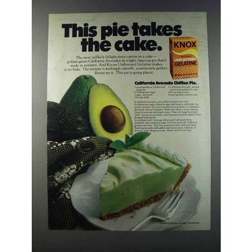1981 Knox Gelatine Ad - California Avocado Chiffon Pie