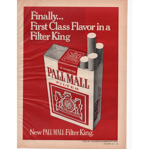 Pall Mall Cigarettes vintage Full Page Print Ad December 1971