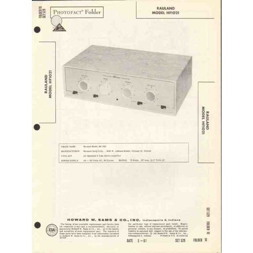 RAULAND model HF1021 9 tube stereo amplifier Sams Photofact manual