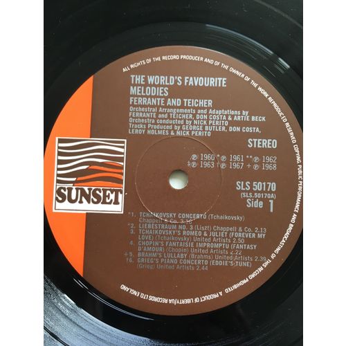 FERRANTE & TEICHER - THE WORLD'S FAVOURITE MELODIES (VINYL LP)