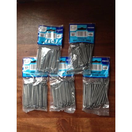 ANNULAR RING SHANK NAIL 75MM / 3 INCH FOCUS 5 PACKS X 50 (1.5KG)