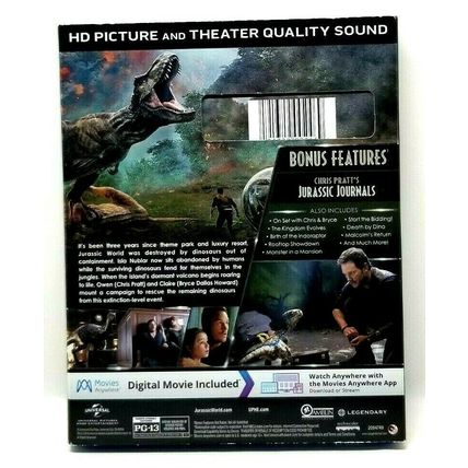 Jurassic World: Fallen Kingdom w/ Slipcover (Blu-ray + DVD, 2018) (L37)