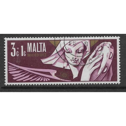 MALTA 1972 CHRISTMAS 3c + 1c PLUM LAVENDER & GOLD SG 483 FINE USED#2
