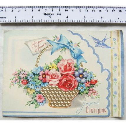 Vintage: Birthday card with gold foil - basket of flowers