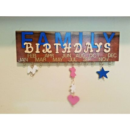 Hand Crafted Wood Family Birthdays Hanging Plaque With Hanging Reminders