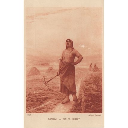 Faneuse Fin De Journee Antique French Painting Postcard