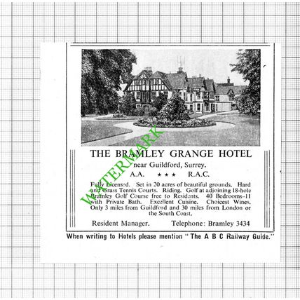 The Bramley Grange Hotel Guildford Hotel Small Advert - 1964 Cutting