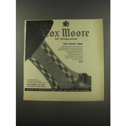 1956 Cox Moore of England Socks Ad - The Double Links
